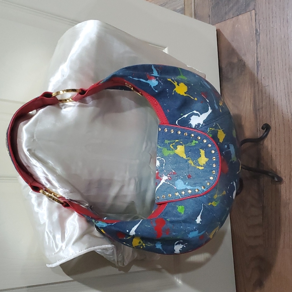 RARE JUNIOR DRAKE DENIM MULTI COLOR HOBO BAG!!! ITALIAN LEATHER AND DENIM MIXED!